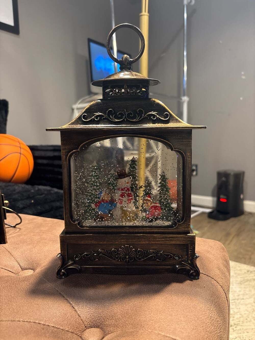 Raz Imports 11" Water Lantern Snow Globe - Snowman Family with Children - Bronze